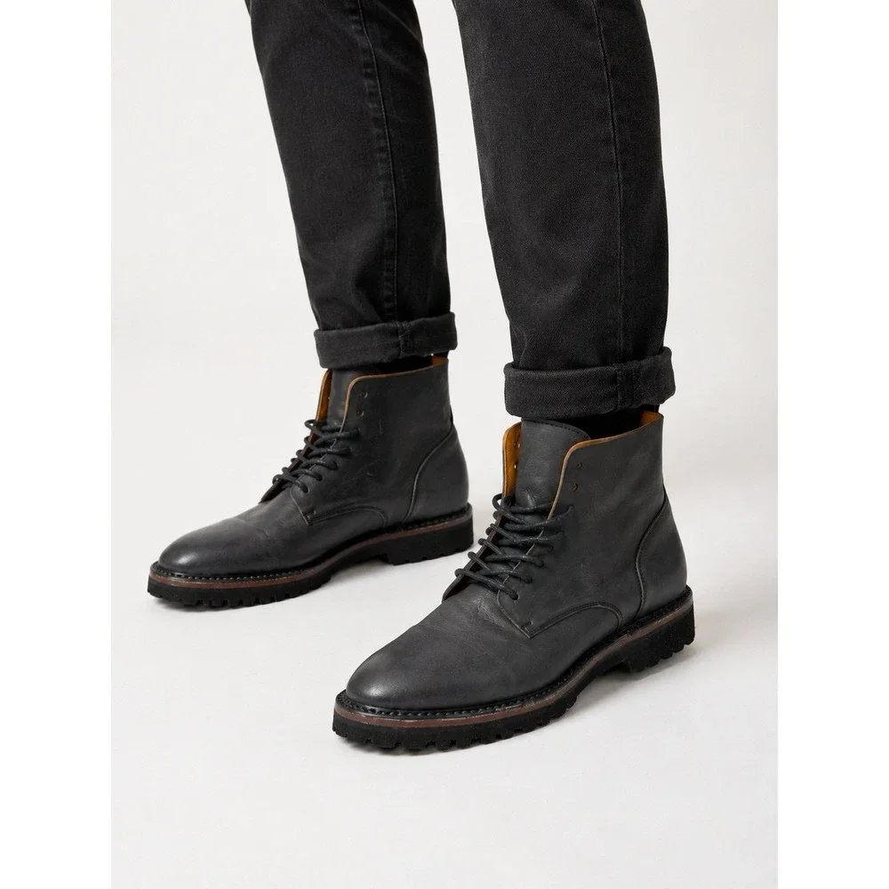 Buttero Black Genuine Leather Lace Up Combat Boots Italy Vibram Mens 43 US 10